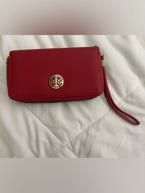 Red Women’s Wristlet Wallet with Gold Accent